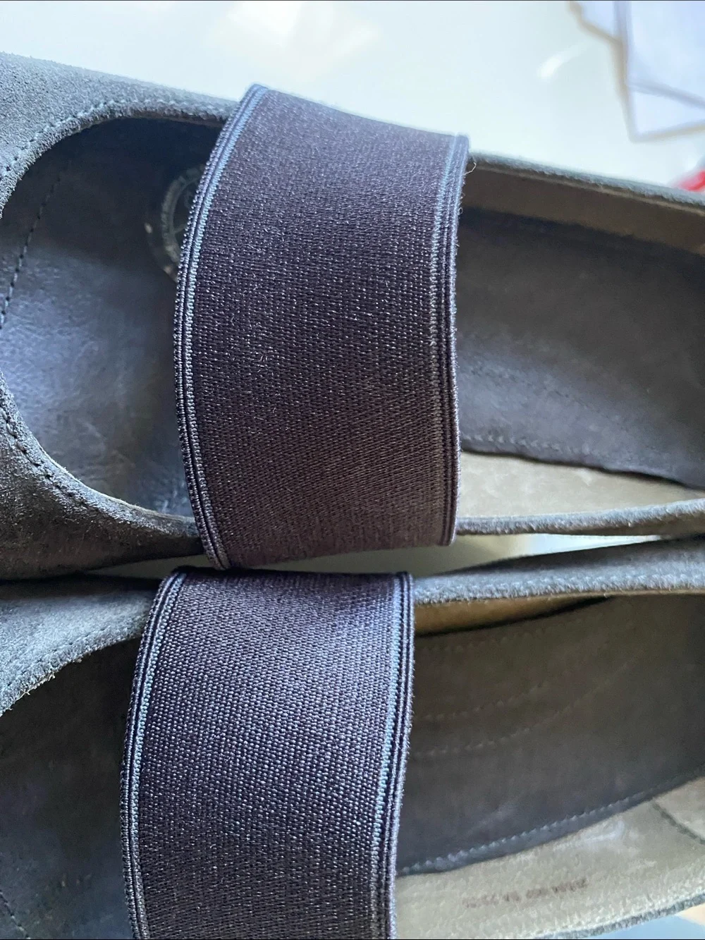 Camper Nancy dark grey  Suede Mary Jane wedges NWOB Sz 40EU Elasticated strap